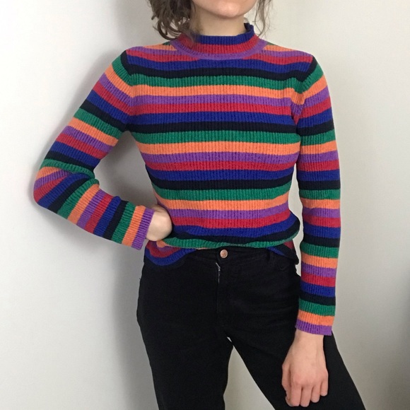Mock Turtleneck Rainbow Sweater 